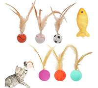Zheigaoxea 6Pcs Interactive Feather Ball Toy Set for Cats, Bouncy Cat Toys with Feather Tails for Training, Chasing, Hunting, and Exercise