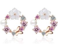 ZHEJI Stud Earrings Prevent Allergies Zircon Women's Stud Earrings with Pretty Butterfly Colorful Flowers Pearl for Party Weddings Engagements