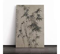 Zheng Xie Oriental Bamboo and Rocks Canvas Print | Gallery Wrapped 30mm Frame Wall Art | 30x20 inches | Ready to Hang | Modern Floral Picture | Living Room Bedroom Lounge Office