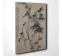 Zheng Xie Oriental Bamboo and Rocks Canvas Print | Gallery Wrapped 30mm Frame Wall Art | 30x20 inches | Ready to Hang | Modern Floral Picture | Living Room Bedroom Lounge Office