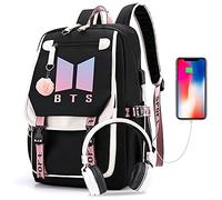 ZHENGGE Kpop BTS School Backpack Merchandise, Features USB and Audio Cable Interface Breakers, Suitable For Students, BTS Laptop Backpacks and Casual Backpack, Black, 29 x 16 x 46CM