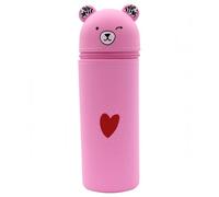 Zhenghebuy Pencil Case, Cute Bear Style,2 in 1 Soft Silicone Pencil Case,Multifunctional Storage Box for School,Office(Pink)