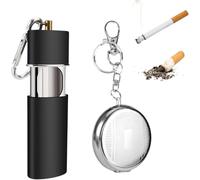 Zhenghebuy Portable Pocket Ashtray,2 Pcs Mini Outdoor Travelling Ashtray with Keychain for Camping,Travel,Car(Black,Silver)