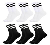 Zhenghebuy Sport Socks,6 Pairs Unisex Athletic Breathable Striped Retro Crew,Running Casual Stretch Mid-Calf Socks(Black,White)