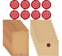 Zhenghebuy Stationary Set and Envelopes,8Pcs Vintage Letter Writing Paper and 8Pcs Envelopes with 8 Wax Seal Stickers,Vintage Kraft Paper Envelopes for Printing,DIY
