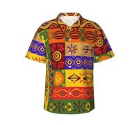 Zhengjia African National Patterns Men's Hawaiian Shirts Regular-Fit Short-Sleeve Print Shirt Black