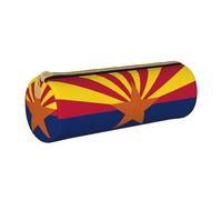 Zhengjia Arizona Flag Round Leather Pencil Case - Large Capacity Pencil Case for School & Office