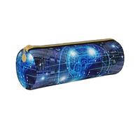 Zhengjia Artificial Intelligence Brain Round Leather Pencil Case - Large Capacity Pencil Case for School & Office