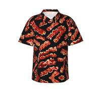 Zhengjia Bacon Pattern Men's Hawaiian Shirts Regular-Fit Short-Sleeve Print Shirt Black