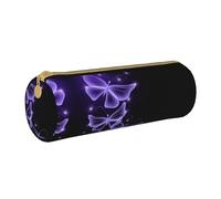 Zhengjia Beautiful Purple Butterfly Round Leather Pencil Case - Large Capacity Pencil Case for School & Office