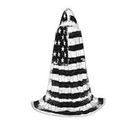 Zhengjia Black And White American Flag Print Halloween Hooded Cape Witch Cosplay Accessories Adult/Kids Fancy Dress Costume For Masquerade, Halloween, Family Party