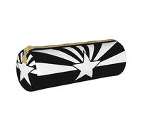 Zhengjia Black Arizona Flag Round Leather Pencil Case - Large Capacity Pencil Case for School & Office