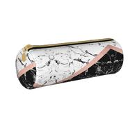 Zhengjia Black White Marble Round Leather Pencil Case - Large Capacity Pencil Case for School & Office