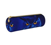 Zhengjia Blue Owl Round Leather Pencil Case - Large Capacity Pencil Case for School & Office