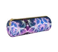 Zhengjia Blue Purple Butterfly Round Leather Pencil Case - Large Capacity Pencil Case for School & Office