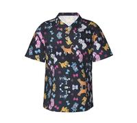 Zhengjia Cartoon Cat Men's Hawaiian Shirts Regular-Fit Short-Sleeve Print Shirt Black