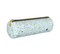 Zhengjia Chemistry Print Round Leather Pencil Case - Large Capacity Pencil Case for School & Office