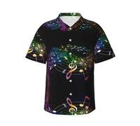 Zhengjia Colorful Music Notes Men's Hawaiian Shirts Regular-Fit Short-Sleeve Print Shirt Black