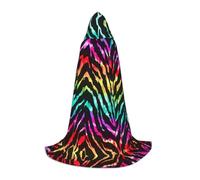 Zhengjia Colorful Rainbow Zebra Print Halloween Hooded Cape Witch Cosplay Accessories Adult/Kids Fancy Dress Costume For Masquerade, Halloween, Family Party