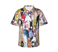 Zhengjia Colourful Cartoon Horses Men's Hawaiian Shirts Regular-Fit Short-Sleeve Print Shirt Black