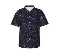 Zhengjia Constellation Star Clusters Galaxies Men's Hawaiian Shirts Regular-Fit Short-Sleeve Print Shirt Black