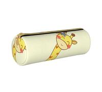 Zhengjia Cute Bow Giraffe Round Leather Pencil Case - Large Capacity Pencil Case for School & Office