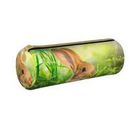 Zhengjia Cute Bunny Round Leather Pencil Case - Large Capacity Pencil Case for School & Office