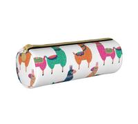 Zhengjia Cute Llama Cartoon Round Leather Pencil Case - Large Capacity Pencil Case for School & Office