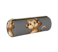 Zhengjia Cute Monkey Round Leather Pencil Case - Large Capacity Pencil Case for School & Office