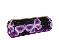 Zhengjia Cute Purple Butterfly Round Leather Pencil Case - Large Capacity Pencil Case for School & Office