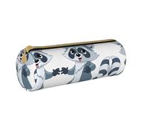 Zhengjia Cute Raccoon Round Leather Pencil Case - Large Capacity Pencil Case for School & Office