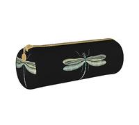 Zhengjia Dragonfly Black Round Leather Pencil Case - Large Capacity Pencil Case for School & Office