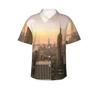 Zhengjia Empire State Building Men's Hawaiian Shirts Regular-Fit Short-Sleeve Print Shirt Black