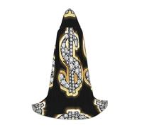 Zhengjia Gold Dollar Sign Print Halloween Hooded Cape Witch Cosplay Accessories Adult/Kids Fancy Dress Costume For Masquerade, Halloween, Family Party