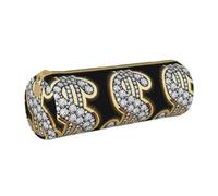 Zhengjia Gold Dollar Sign Round Leather Pencil Case - Large Capacity Pencil Case for School & Office