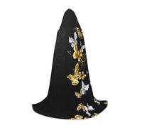 Zhengjia Gold White Butterflies Black Print Halloween Hooded Cape Witch Cosplay Accessories Adult/Kids Fancy Dress Costume For Masquerade, Halloween, Family Party