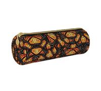 Zhengjia Heaps of Orange Monarch Butterflies Round Leather Pencil Case - Large Capacity Pencil Case for School & Office