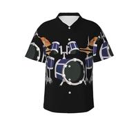 Zhengjia Jazz Drum Men's Hawaiian Shirts Regular-Fit Short-Sleeve Print Shirt Black