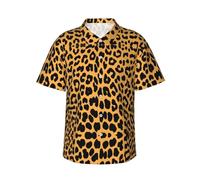 Zhengjia Leopard Print Men's Hawaiian Shirts Regular-Fit Short-Sleeve Print Shirt Black