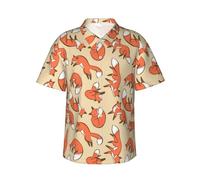 Zhengjia Many Foxes Men's Hawaiian Shirts Regular-Fit Short-Sleeve Print Shirt Black