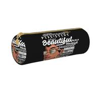 Zhengjia Melanin Afro Woman Round Leather Pencil Case - Large Capacity Pencil Case for School & Office