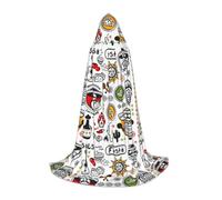 Zhengjia Mexican Salsa Symbols Print Halloween Hooded Cape Witch Cosplay Accessories Adult/Kids Fancy Dress Costume For Masquerade, Halloween, Family Party