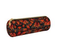 Zhengjia Monarch Butterflies Round Leather Pencil Case - Large Capacity Pencil Case for School & Office