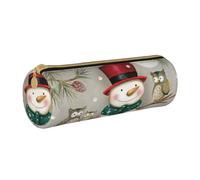 Zhengjia Owl Standing On Snowman Round Leather Pencil Case - Large Capacity Pencil Case for School & Office
