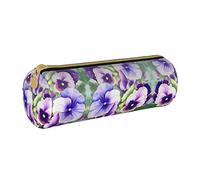 Zhengjia Pansy Perfection Round Leather Pencil Case - Large Capacity Pencil Case for School & Office
