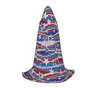 Zhengjia Patriotic Stars Strips Independence Day Print Halloween Hooded Cape Witch Cosplay Accessories Adult/Kids Fancy Dress Costume For Masquerade, Halloween, Family Party