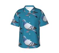 Zhengjia Pigeon Men's Hawaiian Shirts Regular-Fit Short-Sleeve Print Shirt Black