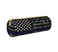 Zhengjia Pledge of Allegiance Flag Round Leather Pencil Case - Large Capacity Pencil Case for School & Office
