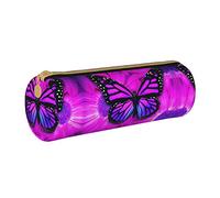 Zhengjia Purple Butterfly and Flower Round Leather Pencil Case - Large Capacity Pencil Case for School & Office