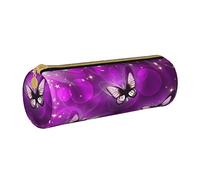 Zhengjia Purple Butterfly Round Leather Pencil Case - Large Capacity Pencil Case for School & Office